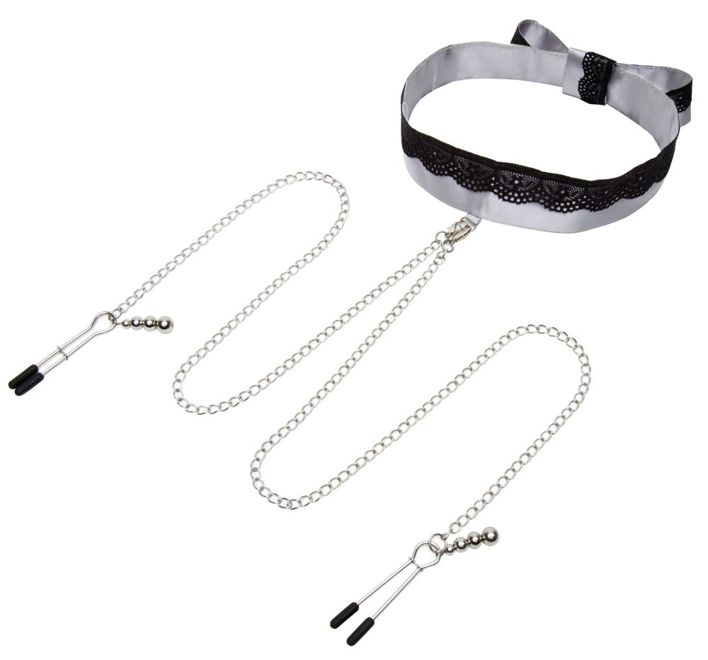 Sweet Play Nice Satin Collar &amp; Nipple Clamps-Set