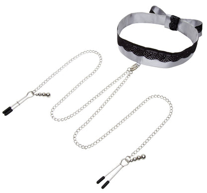Sweet Play Nice Satin Collar &amp; Nipple Clamps-Set
