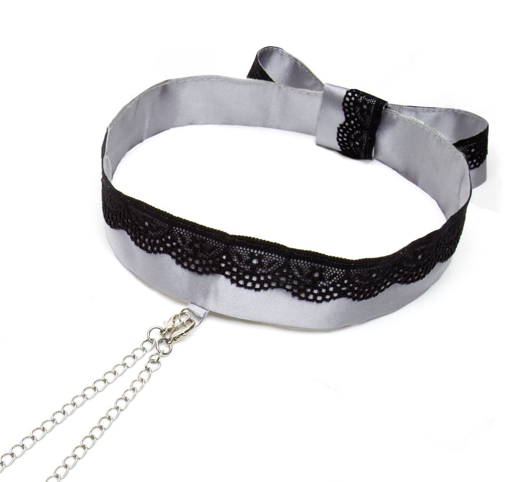 Sweet Play Nice Satin Collar &amp; Nipple Clamps-Set
