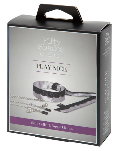 Sweet Play Nice Satin Collar &amp; Nipple Clamps-Set